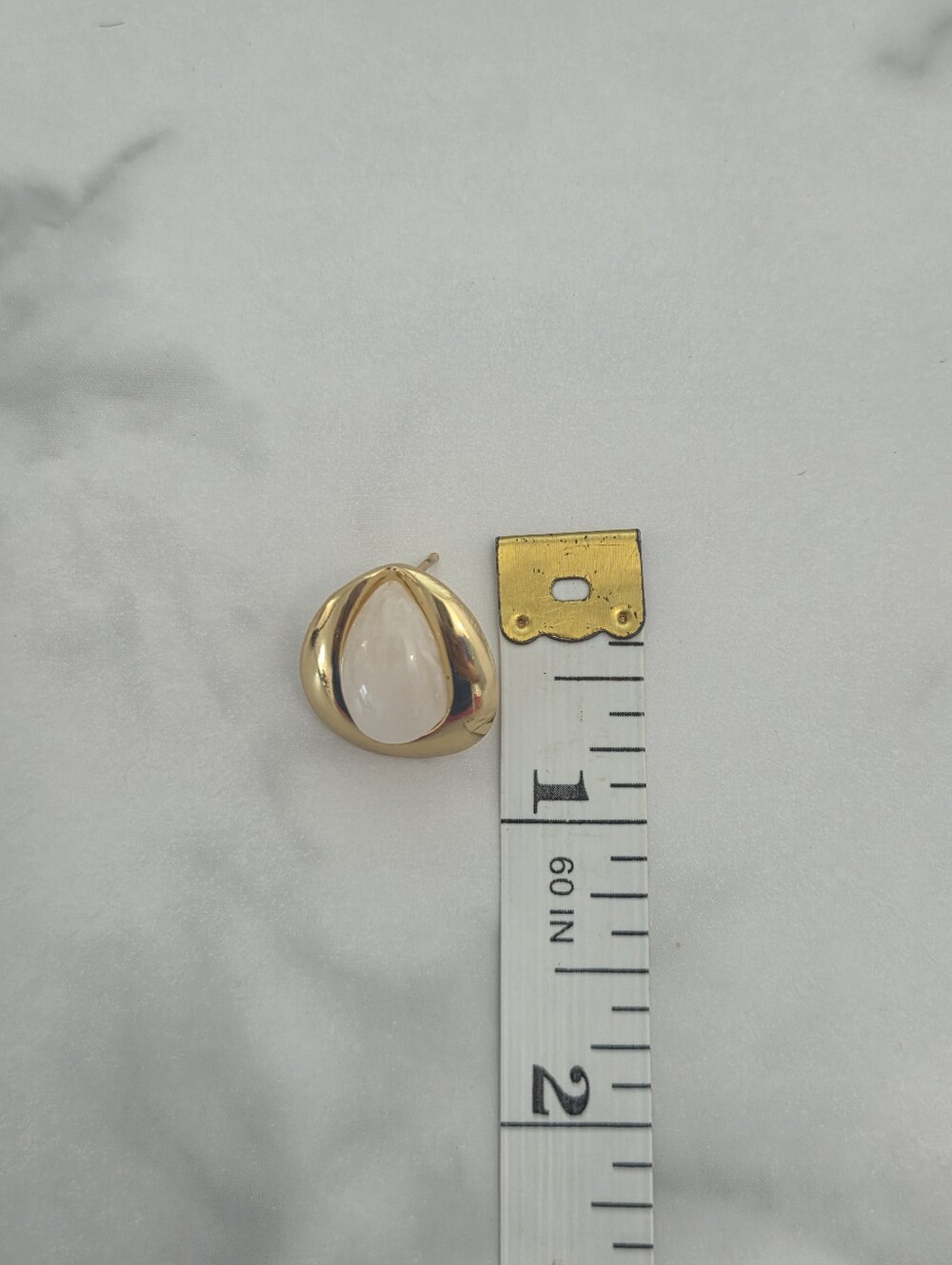 Stainless Steel Gold Tear Drop Earrings White Marble Resin Chic Minimalist - Picture 14 of 14